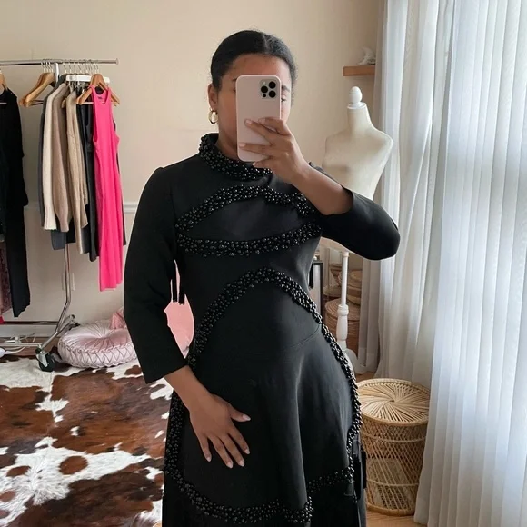 Front Row by Sara & Goldy Beaded Black Tea Length Formal Dress Size XS - Picture 6 of 15